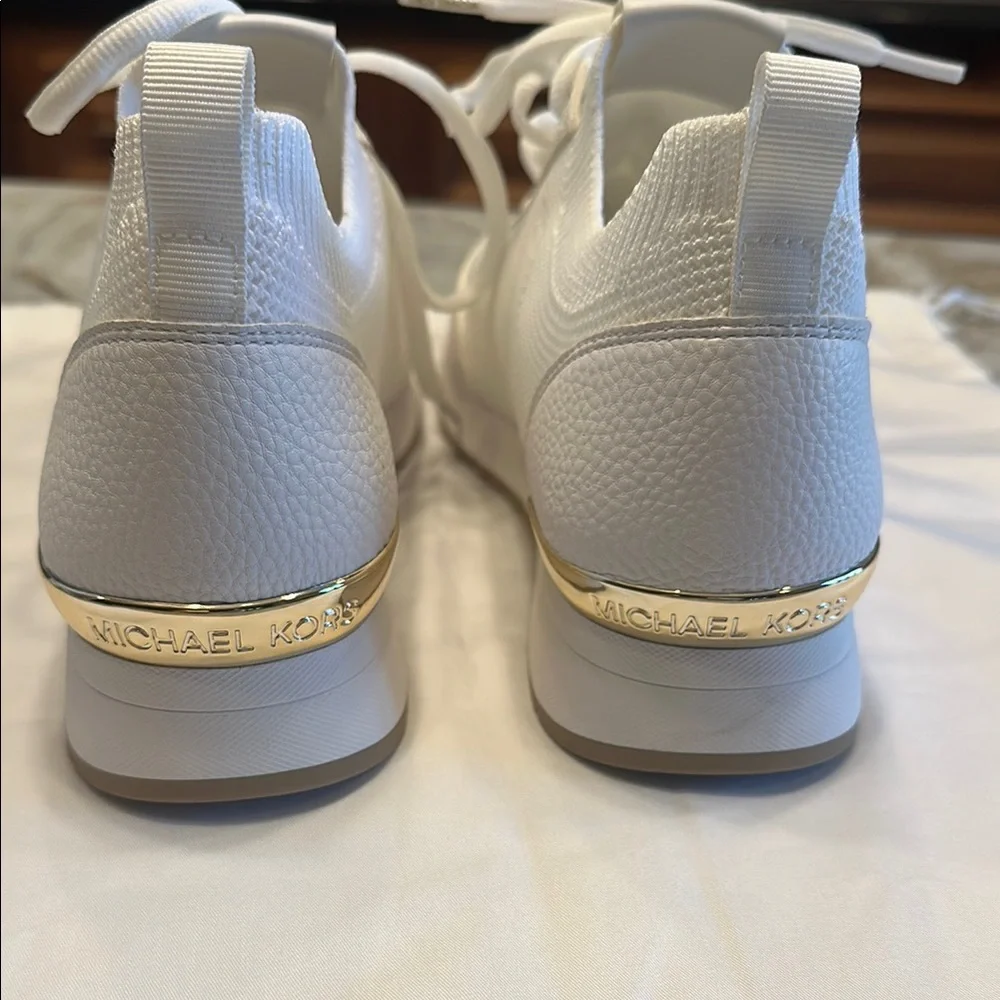 Michael Kors White Sneakers with Gold Accent - Picture 6 of 7